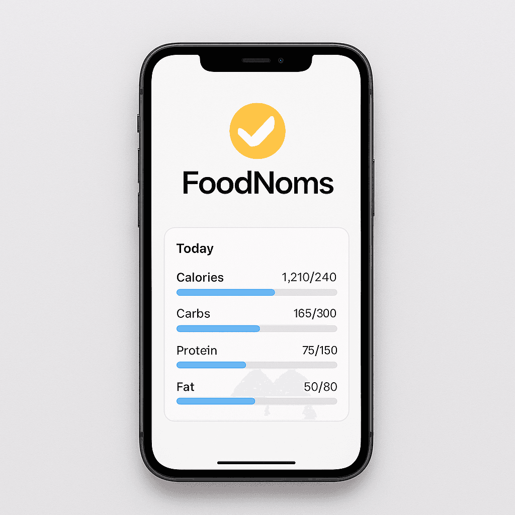 An image of a phone displaying macros being tracked by the app foodnoms